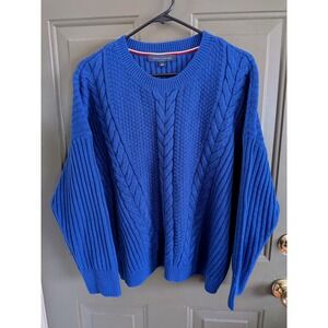 NWT Tommy Hilfiger Oversized Cable Knit Crewneck Sweater Royal Blue Large